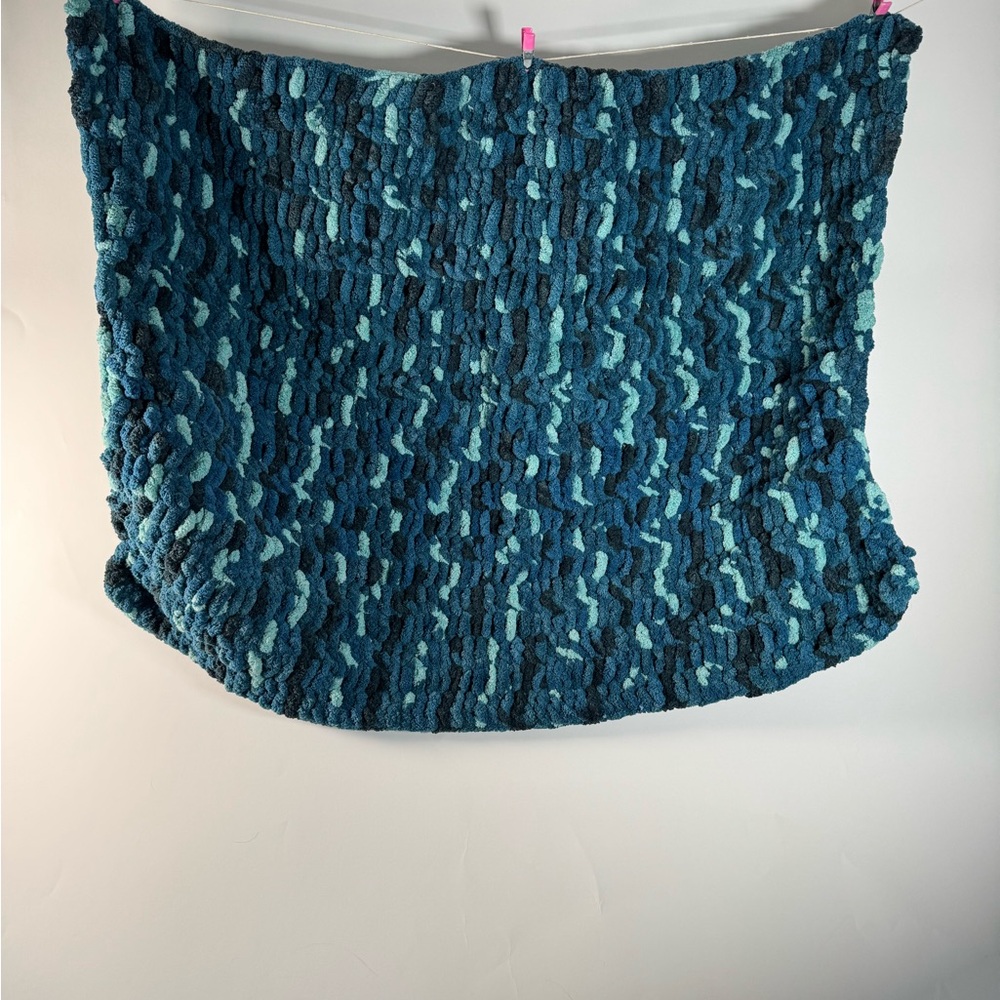 Luxurious Blue Crocheted Throw Lap Blanket, 38" x 30"